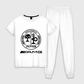 Женская пижама хлопок с принтом AMG , 100% хлопок | брюки и футболка прямого кроя, без карманов, на брюках мягкая резинка на поясе и по низу штанин | amg | benz | logo | mercedes | авто | амг | лого | мерс | мерседес бенс