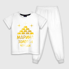Детская пижама хлопок с принтом Марина - золотой человек (gold) , 100% хлопок |  брюки и футболка прямого кроя, без карманов, на брюках мягкая резинка на поясе и по низу штанин
 | золото | золотой человек | марина