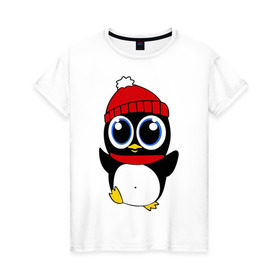Женская футболка хлопок с принтом Пингвин , 100% хлопок | прямой крой, круглый вырез горловины, длина до линии бедер, слегка спущенное плечо | пингвин