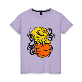 Женская футболка хлопок с принтом Тигр с мячом , 100% хлопок | прямой крой, круглый вырез горловины, длина до линии бедер, слегка спущенное плечо | basketball | баскетбол | мяч | пантера | тигр