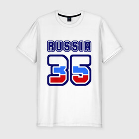 Мужская футболка премиум с принтом Russia - 35 (Вологодская область) , 92% хлопок, 8% лайкра | приталенный силуэт, круглый вырез ворота, длина до линии бедра, короткий рукав | russia | вологда | вологодская область | номер | область | регион | россия