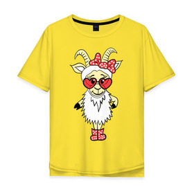 Мужская футболка хлопок Oversize с принтом Козочка , 100% хлопок | свободный крой, круглый ворот, “спинка” длиннее передней части | 2015 | бант | баран | барашек | коза | козочка | новый год | овечка | овца | очки | рога | рождество | рожки