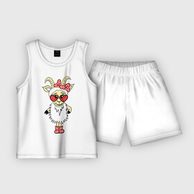 Детская пижама с шортами хлопок с принтом Козочка ,  |  | Тематика изображения на принте: 2015 | бант | баран | барашек | коза | козочка | новый год | овечка | овца | очки | рога | рождество | рожки