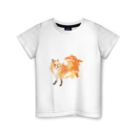 Детская футболка хлопок с принтом Лиса акварель , 100% хлопок | круглый вырез горловины, полуприлегающий силуэт, длина до линии бедер | fox | акварель | животные | лисы | мило