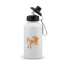 Бутылка спортивная с принтом Лиса акварель , металл | емкость — 500 мл, в комплекте две пластиковые крышки и карабин для крепления | fox | акварель | животные | лисы | мило