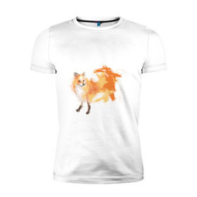 Мужская футболка премиум с принтом Лиса акварель , 92% хлопок, 8% лайкра | приталенный силуэт, круглый вырез ворота, длина до линии бедра, короткий рукав | fox | акварель | животные | лисы | мило