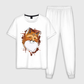 Мужская пижама хлопок с принтом Лиса , 100% хлопок | брюки и футболка прямого кроя, без карманов, на брюках мягкая резинка на поясе и по низу штанин
 | Тематика изображения на принте: fox | акварель | животные | лисы | мило