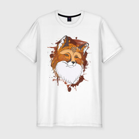 Мужская футболка премиум с принтом Лиса , 92% хлопок, 8% лайкра | приталенный силуэт, круглый вырез ворота, длина до линии бедра, короткий рукав | fox | акварель | животные | лисы | мило