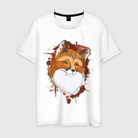 Мужская футболка хлопок с принтом Лиса , 100% хлопок | прямой крой, круглый вырез горловины, длина до линии бедер, слегка спущенное плечо. | fox | акварель | животные | лисы | мило