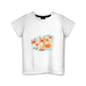 Детская футболка хлопок с принтом Лисички , 100% хлопок | круглый вырез горловины, полуприлегающий силуэт, длина до линии бедер | fox | акварель | животные | лисы | мило