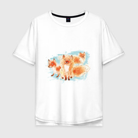Мужская футболка хлопок Oversize с принтом Лисички , 100% хлопок | свободный крой, круглый ворот, “спинка” длиннее передней части | fox | акварель | животные | лисы | мило