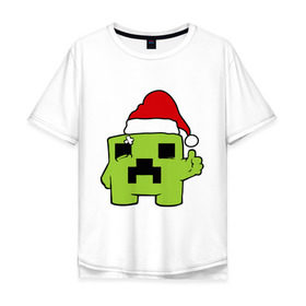 Мужская футболка хлопок Oversize с принтом Minecraft , 100% хлопок | свободный крой, круглый ворот, “спинка” длиннее передней части | Тематика изображения на принте: 2015 | minecraft | игры | маинкрафт | новый год | шапка