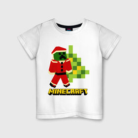 Детская футболка хлопок с принтом Minecraft , 100% хлопок | круглый вырез горловины, полуприлегающий силуэт, длина до линии бедер | Тематика изображения на принте: 2015 | minecraft | ёлка | игры | маинкрафт | новый год | шапка