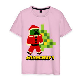 Мужская футболка хлопок с принтом Minecraft , 100% хлопок | прямой крой, круглый вырез горловины, длина до линии бедер, слегка спущенное плечо. | Тематика изображения на принте: 2015 | minecraft | ёлка | игры | маинкрафт | новый год | шапка