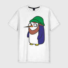 Мужская футболка премиум с принтом Пингвин в шапке , 92% хлопок, 8% лайкра | приталенный силуэт, круглый вырез ворота, длина до линии бедра, короткий рукав | Тематика изображения на принте: борода | пингвин