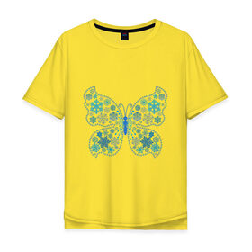 Мужская футболка хлопок Oversize с принтом Бабочка из снежинок , 100% хлопок | свободный крой, круглый ворот, “спинка” длиннее передней части | бабочка