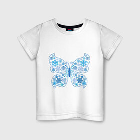 Детская футболка хлопок с принтом Бабочка из снежинок , 100% хлопок | круглый вырез горловины, полуприлегающий силуэт, длина до линии бедер | бабочка