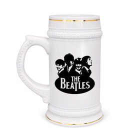 Кружка пивная с принтом The Beatles 1 ,  керамика (Материал выдерживает высокую температуру, стоит избегать резкого перепада температур) |  объем 630 мл | Тематика изображения на принте: beatles | harrison | lennon | mccartmey | starr | битлз