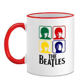 Кружка двухцветная с принтом The Beatles , керамика | объем — 330 мл, диаметр — 80 мм. Цветная ручка и кайма сверху, в некоторых цветах — вся внутренняя часть | beatles | битлз | битлы