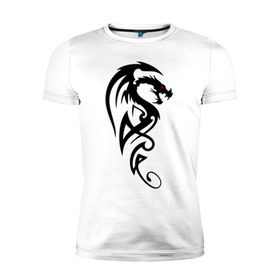 Мужская футболка премиум с принтом Дракон (стильный трайбл) , 92% хлопок, 8% лайкра | приталенный силуэт, круглый вырез ворота, длина до линии бедра, короткий рукав | dragon | tattoo | дракон | тату | трайбл