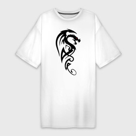 Платье-футболка хлопок с принтом Дракон (стильный трайбл) ,  |  | dragon | tattoo | дракон | тату | трайбл
