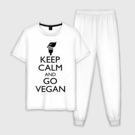 Мужская пижама хлопок с принтом Keep calm and go vegan , 100% хлопок | брюки и футболка прямого кроя, без карманов, на брюках мягкая резинка на поясе и по низу штанин
 | keep calm | vegan | веган | вегетарианец | сохраняй спокойствие