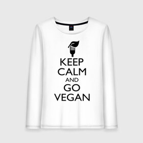 Женский лонгслив хлопок с принтом Keep calm and go vegan , 100% хлопок |  | keep calm | vegan | веган | вегетарианец | сохраняй спокойствие