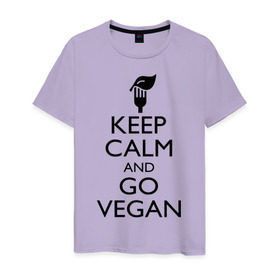 Мужская футболка хлопок с принтом Keep calm and go vegan , 100% хлопок | прямой крой, круглый вырез горловины, длина до линии бедер, слегка спущенное плечо. | Тематика изображения на принте: keep calm | vegan | веган | вегетарианец | сохраняй спокойствие