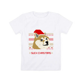 Детская футболка хлопок с принтом Such christmas , 100% хлопок | круглый вырез горловины, полуприлегающий силуэт, длина до линии бедер | 2015 | such christmas | новый год | праздник | собака | шапка