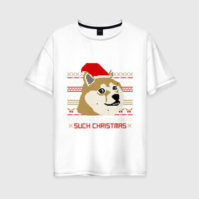 Женская футболка хлопок Oversize с принтом Such christmas , 100% хлопок | свободный крой, круглый ворот, спущенный рукав, длина до линии бедер
 | 2015 | such christmas | новый год | праздник | собака | шапка