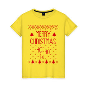 Женская футболка хлопок с принтом Merry christmas , 100% хлопок | прямой крой, круглый вырез горловины, длина до линии бедер, слегка спущенное плечо | 2015 | merry christmas | ёлка | елки | новый год | праздник | узор