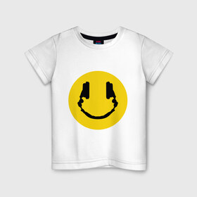 Детская футболка хлопок с принтом Smile Music , 100% хлопок | круглый вырез горловины, полуприлегающий силуэт, длина до линии бедер | Тематика изображения на принте: music | smile | смайл наушники