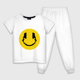 Детская пижама хлопок с принтом Smile Music , 100% хлопок |  брюки и футболка прямого кроя, без карманов, на брюках мягкая резинка на поясе и по низу штанин
 | Тематика изображения на принте: music | smile | смайл наушники
