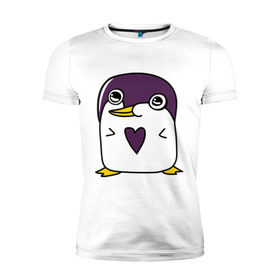 Мужская футболка премиум с принтом Нарисованный пингвин , 92% хлопок, 8% лайкра | приталенный силуэт, круглый вырез ворота, длина до линии бедра, короткий рукав | пингвин