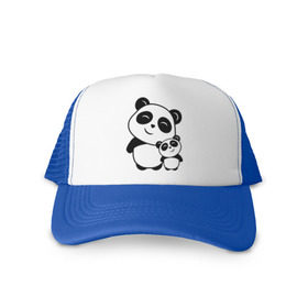 Кепка тракер с сеткой с принтом Милые панды , трикотажное полотно; задняя часть — сетка | длинный козырек, универсальный размер, пластиковая застежка | Тематика изображения на принте: панда