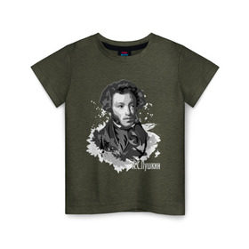 Детская футболка хлопок с принтом Пушкин , 100% хлопок | круглый вырез горловины, полуприлегающий силуэт, длина до линии бедер | Тематика изображения на принте: драматург | писатель | поэт | прозаик | пушкин