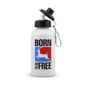 Бутылка спортивная с принтом Born to be free , металл | емкость — 500 мл, в комплекте две пластиковые крышки и карабин для крепления | born | free | олень | рожден | свобода | свободный