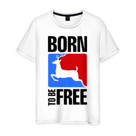 Мужская футболка хлопок с принтом Born to be free , 100% хлопок | прямой крой, круглый вырез горловины, длина до линии бедер, слегка спущенное плечо. | born | free | олень | рожден | свобода | свободный