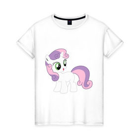 Женская футболка хлопок с принтом Пони Крошка Бель , 100% хлопок | прямой крой, круглый вырез горловины, длина до линии бедер, слегка спущенное плечо | my little pony | бель | крошка | пони