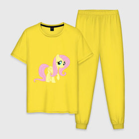 Мужская пижама хлопок с принтом Пони пегас Флаттершай , 100% хлопок | брюки и футболка прямого кроя, без карманов, на брюках мягкая резинка на поясе и по низу штанин
 | my little pony | пегас | пони | флаттершай
