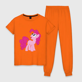 Женская пижама хлопок с принтом Пони Пинки Пай , 100% хлопок | брюки и футболка прямого кроя, без карманов, на брюках мягкая резинка на поясе и по низу штанин | my little pony | пинки пай | пони