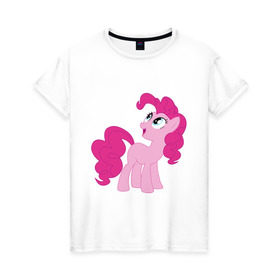 Женская футболка хлопок с принтом Пони Пинки Пай , 100% хлопок | прямой крой, круглый вырез горловины, длина до линии бедер, слегка спущенное плечо | my little pony | пинки пай | пони