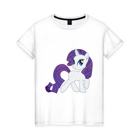 Женская футболка хлопок с принтом Пони Рарити , 100% хлопок | прямой крой, круглый вырез горловины, длина до линии бедер, слегка спущенное плечо | my little pony | пони | рарити