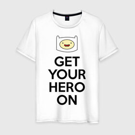 Мужская футболка хлопок с принтом Get your hero on , 100% хлопок | прямой крой, круглый вырез горловины, длина до линии бедер, слегка спущенное плечо. | adventure time | время приключений | финн