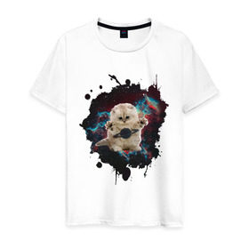 Мужская футболка хлопок с принтом Космокот , 100% хлопок | прямой крой, круглый вырез горловины, длина до линии бедер, слегка спущенное плечо. | infinite | interstellar | space | univers | астронавт | вселенная | интерстеллар | космонавт | кот | котенок | сатурн