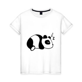Женская футболка хлопок с принтом Панда спит , 100% хлопок | прямой крой, круглый вырез горловины, длина до линии бедер, слегка спущенное плечо | 