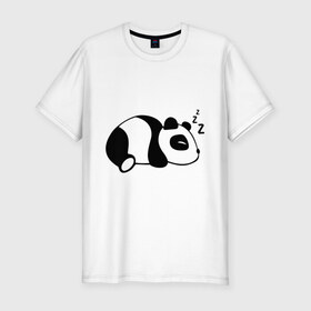 Мужская футболка премиум с принтом Панда спит , 92% хлопок, 8% лайкра | приталенный силуэт, круглый вырез ворота, длина до линии бедра, короткий рукав | 