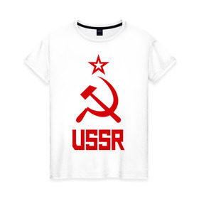 Женская футболка хлопок с принтом СССР - великая держава , 100% хлопок | прямой крой, круглый вырез горловины, длина до линии бедер, слегка спущенное плечо | ussr | патриот | россия | ссср | страна советов