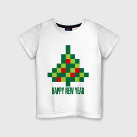 Детская футболка хлопок с принтом Елка - пиксели , 100% хлопок | круглый вырез горловины, полуприлегающий силуэт, длина до линии бедер | 2015 | new year | елка | мозаика | новый год | пазл
