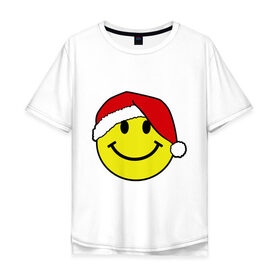 Мужская футболка хлопок Oversize с принтом Новогодняя рожица , 100% хлопок | свободный крой, круглый ворот, “спинка” длиннее передней части | Тематика изображения на принте: new year | smile | новый год | смайл